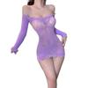 Purple Sexy One-Shoulder Lace Nightclub Pure Desire Hot Girl Tube Top Mesh Dress Elegant Sleepwear Mesh Lace Sheer Sexy XHI5