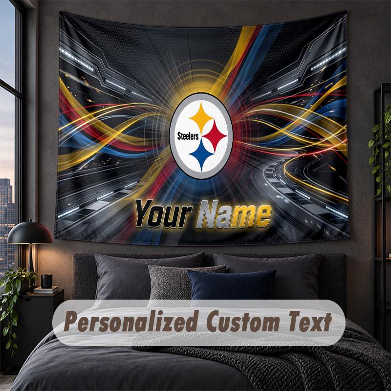 Custom Name Text Tapestry,Pittsburgh Steelers Decorative Wall Hanging, Background Tapestry For Home Bedroom
