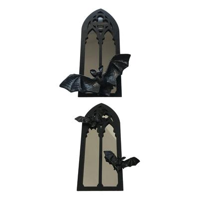 Gothic Arch Mirror Bat Wall Mirror Wood Accent Creepy Vintage Style for Living