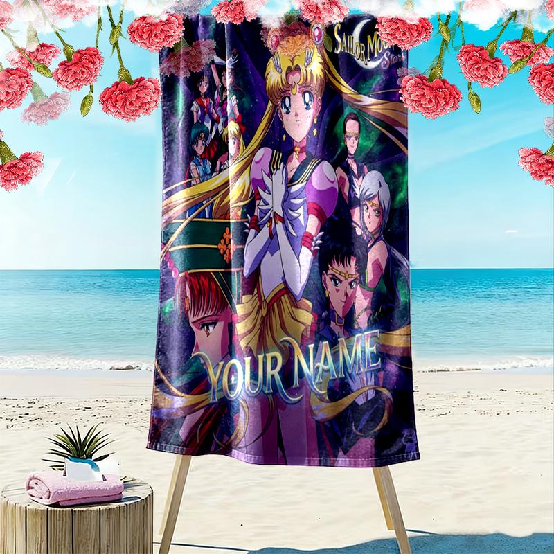 Custom NameSailor Moon Beach Towel Soft Microfiber Summer Towel Quick Dry Absorbent Towel for Beach Swimming Pool Travel