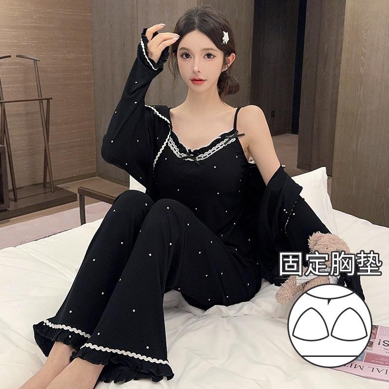 

Spring and Autumn Polka Dot Printed Modal Long Sleeve Pajamas Premium Light Luxury Homewear Skin-friendly and drape Spot XL