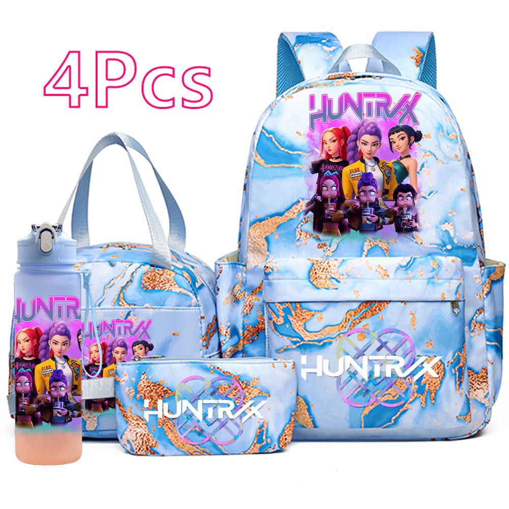 

4Pcs/set Anime K-Pop Demon Hunters Printed Backpack Handbag Pencil Case with 750Ml Water Bottler for Teenager Boy Girl Large Capacity Schoolbag
