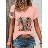 Retro Paisley Texture Animal Elephant Print Women's Summer Elegant Comfortable, Breathable V-Neck Short Sleeved Casual T-Shirt