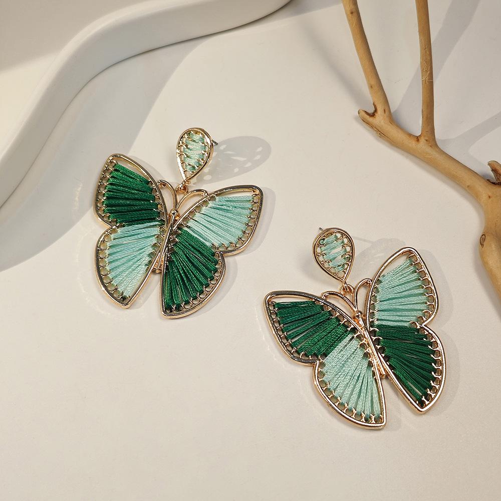 Bohemian Handmade Woven Earrings with Butterfly Design for Women, Vacation Style