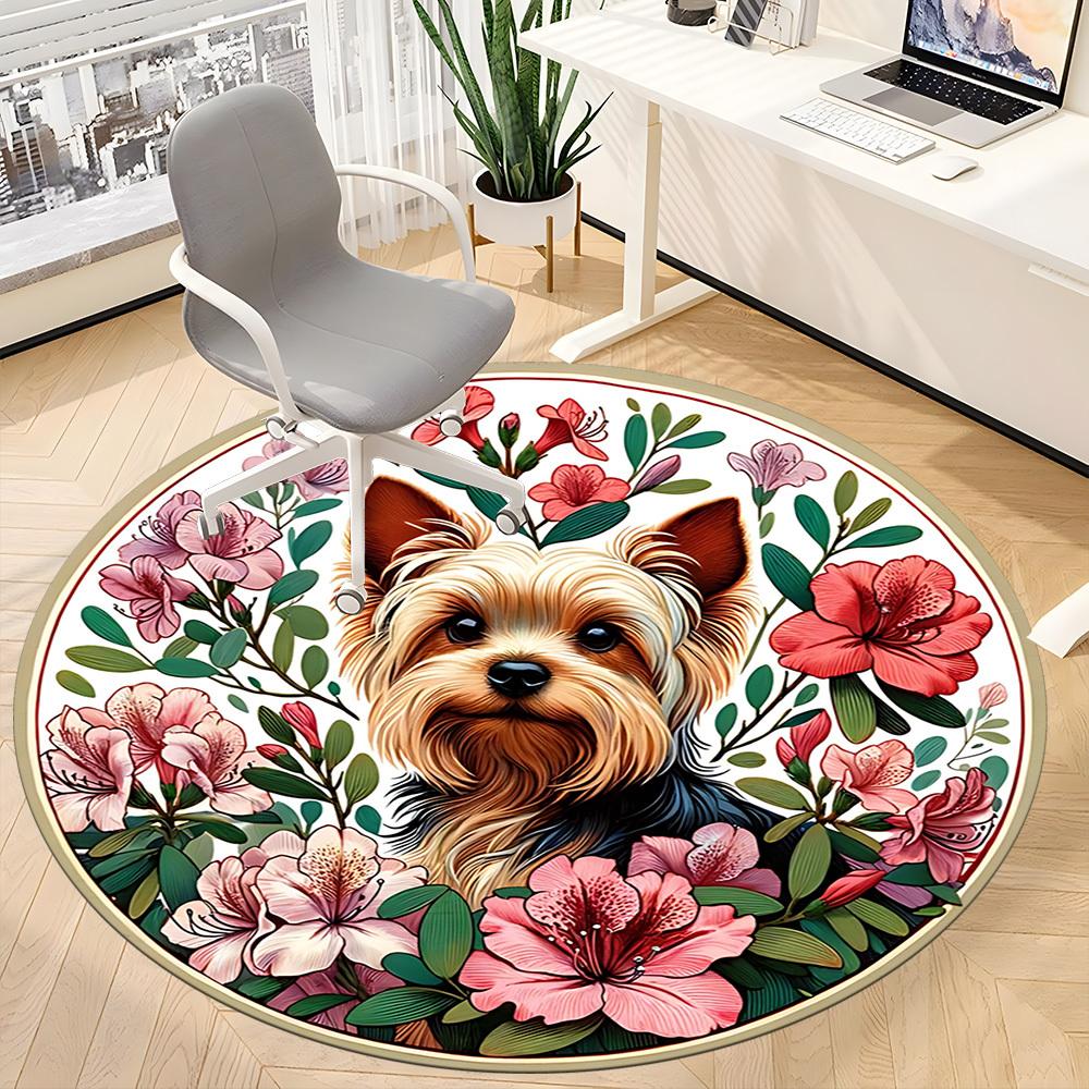 1pc Floral Yorkie Chair Carpet for Office, Non-slip, Soft and Durable Office Rug, Perfect for Office Yy260127140