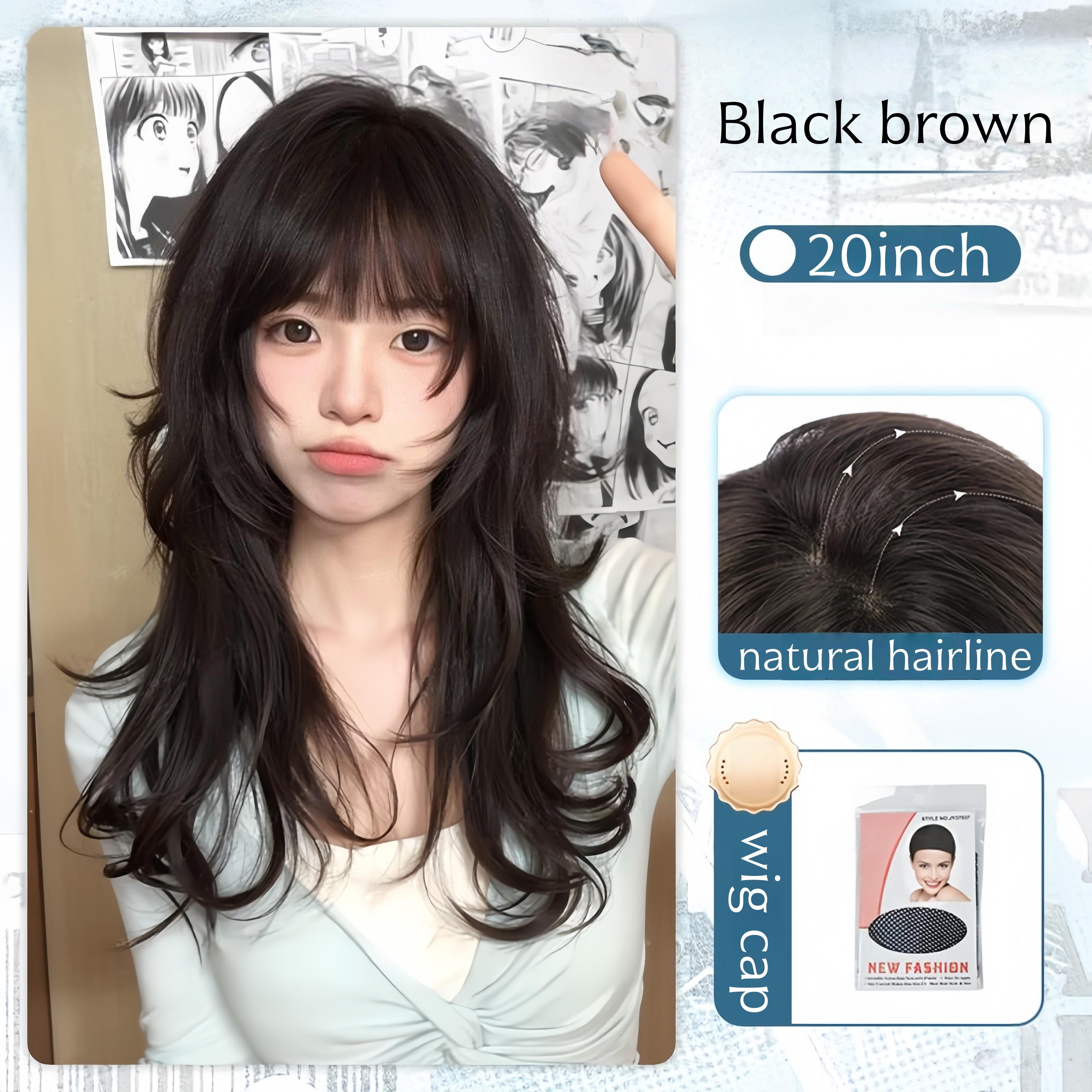

Cosplay Wig with Bangs Curly Hair Wig for Women Japanese-style Hairstyle Cute Lolita Wigs High Temperature Fibers Headband Wigs (black brown,1pc)