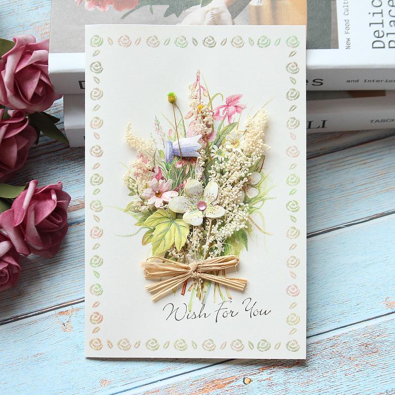 Exquisite Handmade Thank You & Birthday Card with Dried Flowers for Teachers