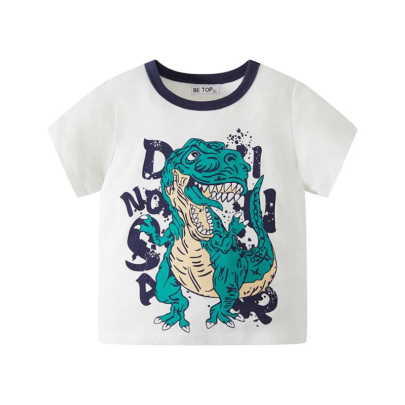 Korean Style Boys  Cartoon Dinosaur Short-Sleeve T-Shirt (2026) 90 cm