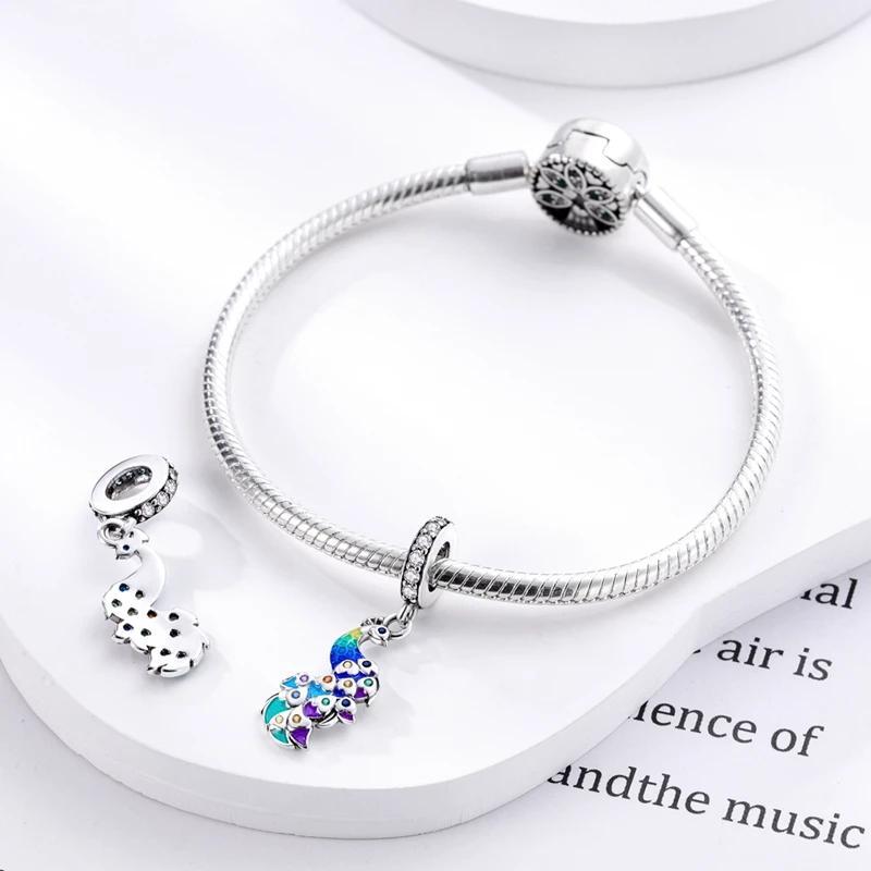 Genuine Charm Copper Colorful Peacock Animal Bead Fits Charm Plata Bracelet For Women Women Jewellery Crafting DoItYourself