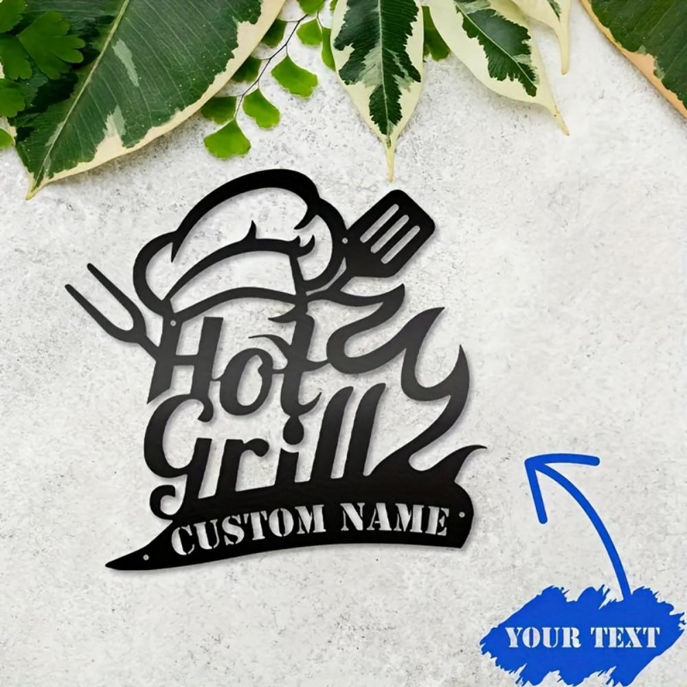Personalized BBQ Name Sign Metal Wall Art Boho Home Garden Decor