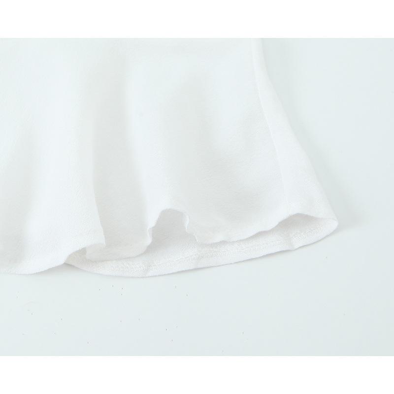 European & American Style Women's White V-Neck Buttoned Short Sleeve Bubble Top - Summer Fashion