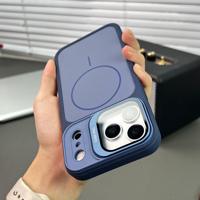 iPhone 17 Magnetic Lens Film Bracket Case - Dual-Color Skin-Feel Full Coverage Protection iPhone 15