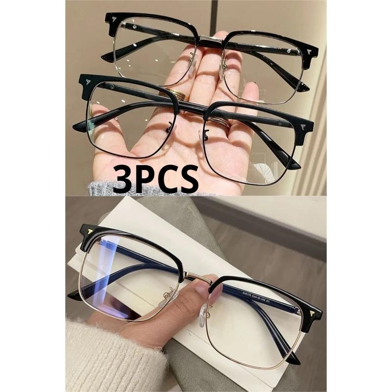 

3PCS Elegant Men s Classic Vintage Half-Frame Glasses Sleek Black Anti-Blue Light PC Lenses for Computer Use Durable Metal 4