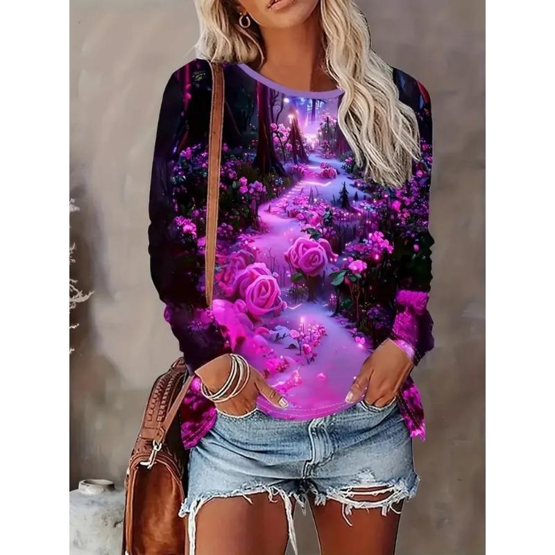 Summer Women's 3D Printed Long Sleeve T-Shirt Fashion Versatile Breathable Trend Casual