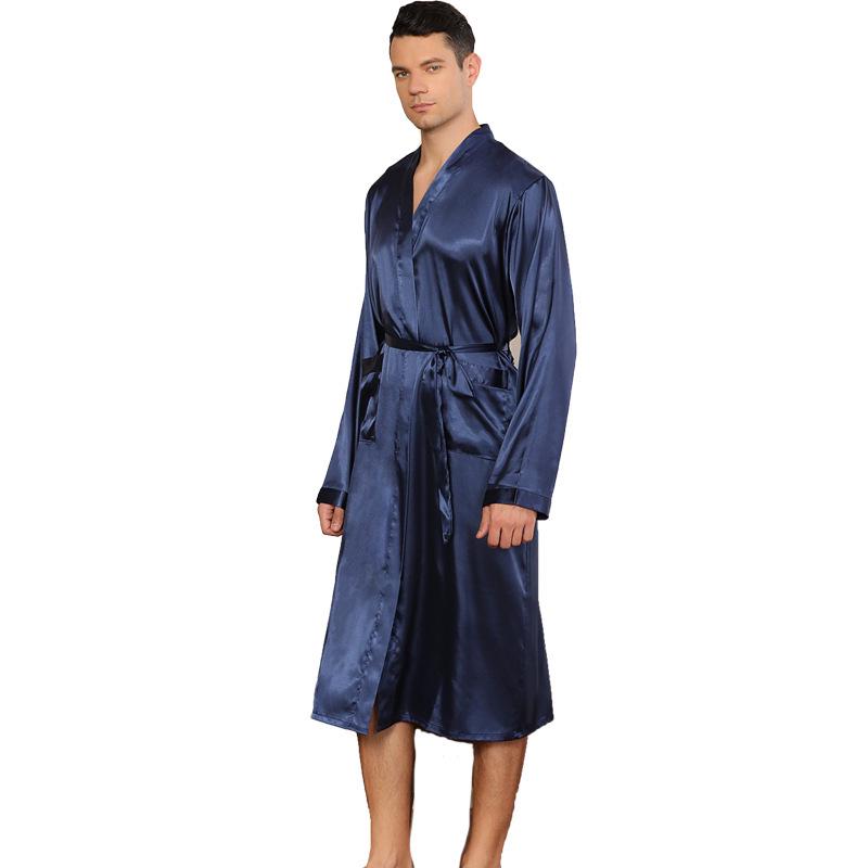 Men's Plus Size Glossy Kimono Robe - Solid Color, Long Sleeve, Lightweight Cardigan for Spring/Autumn