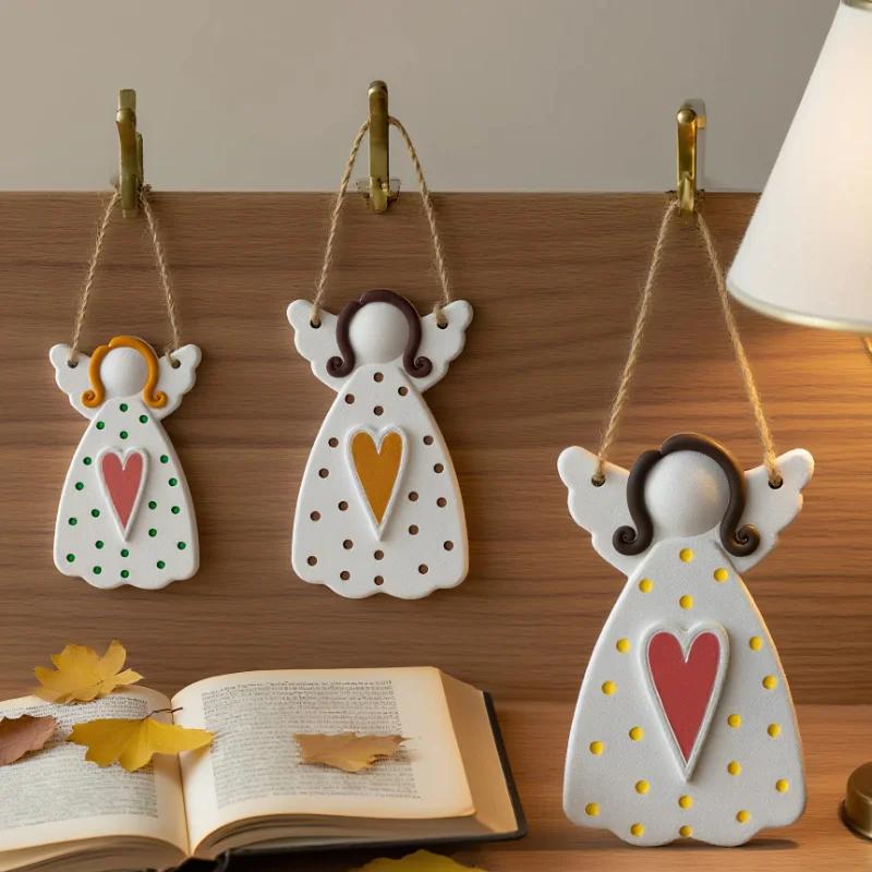 A Top Quality DIY Faceless Angel Silicone Mold Christmas Tree Hanging Ornament Plaster Concrete Resin Mould Heart Dot Texture