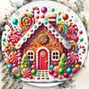 1pc Christmas Gingerbread House Metal Sign, Holiday Round Tin Plate Wall Art, Vintage Candy Decor for Home Bar Cafe