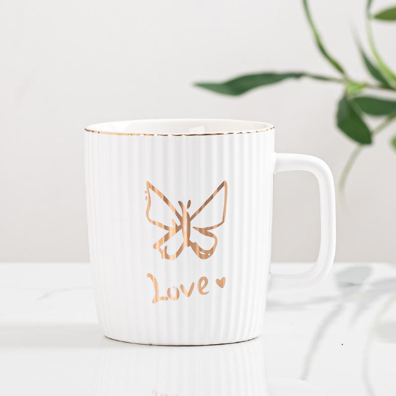 European Ceramic Mug Striped Mug Set Couple Cup Advertising Gift Souvenir