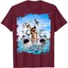 Funny Cat Riding Shark Beach Ocean Graphic Mens Casual Round Neck Tshirt