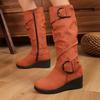 Fashion High Heels Women Long Boots Winter Suede Buckle Wedges Shoes 2025 New Snow Elegant Knee Boots Designer Fashion Zapatillas Mujer