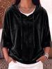 Women's Velvet Sweater Autumn and Winter European and American Women's Clothing New Hoodie Solid Color Drawstring Seven-quarter Sleeve Pullover Top