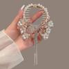 1pc zinc alloy rhinestone imitation pearl hair ornament, high-end elegant tassel headpiece, delicate ball hair clip, suitable fo