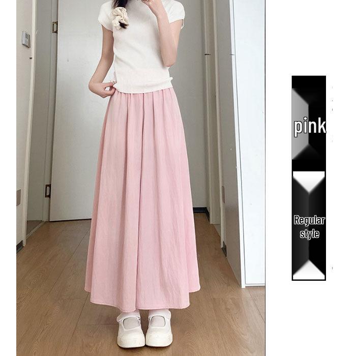 Women's Black High Waist Ice Silk Wide-Leg Skirt Pants
