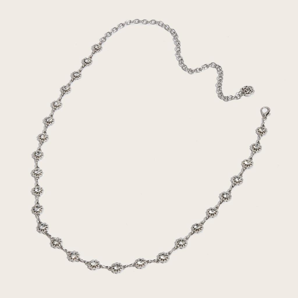 Rhinestone Thin Waist Chain White K Sparkling Metal Belt With Dress Summer Body Chain Simple