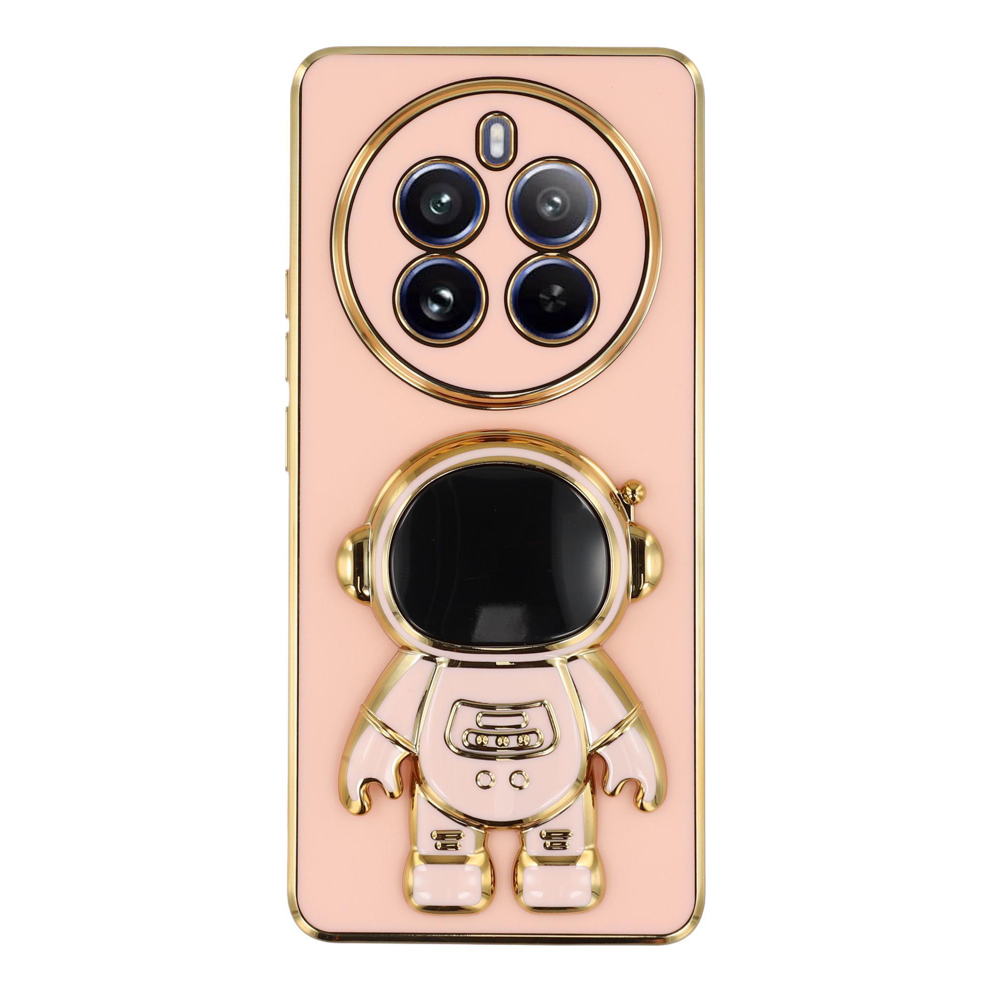 

For Realme 12 Pro 5G/12 Pro+ 5G Case Electroplating Soft TPU Phone Cover with Astronaut Hidden Kickstand Pink