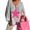 2025 Autumn New Star Pattern Women's Sweater Casual Loose V-neck Sweater Elegant Versatile Pullover