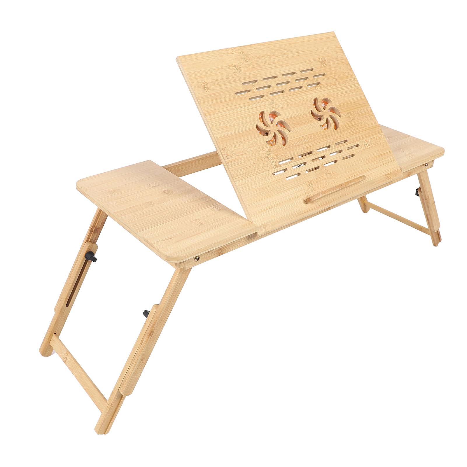 

Бамбуковый столик для ноутбука с регулировкой высоты и угла наклона, складной сервировочный поднос с 2 охлаждающими вентиляторами и