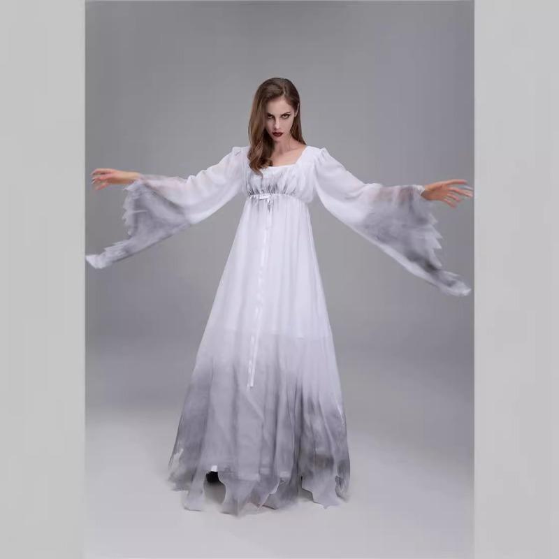 Halloween, karnevalové cosplay kostýmy, upírská bílá nevěsta duch jevištní kostýmy
