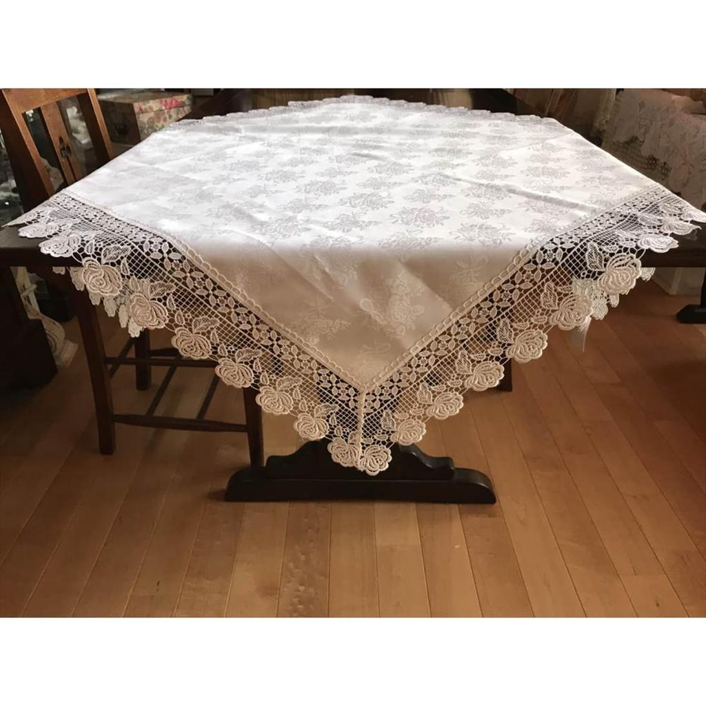 Vivienne White Rose Series Lace Embroidered Table Runner/Table Center (WK1920N1), 90x90cm White Tablecloth
