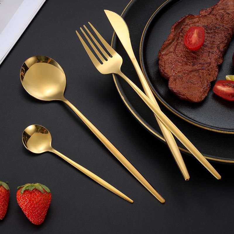 30Pcs Cutlery Set Stainless Steel Knife Fork Tea Spoon Dinnerware Set Western Golden Flatware Mirror Polishing Silverware Set