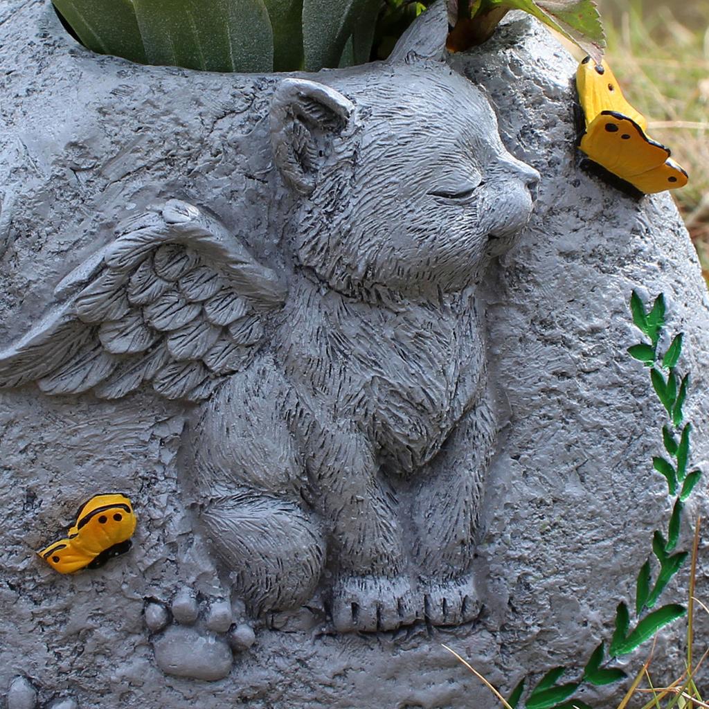 Angel Cat Memorial Planter Flower Pot Pet Memorial Garden Statue with Synthetic for Pet Loss Remembrance Garden Decor