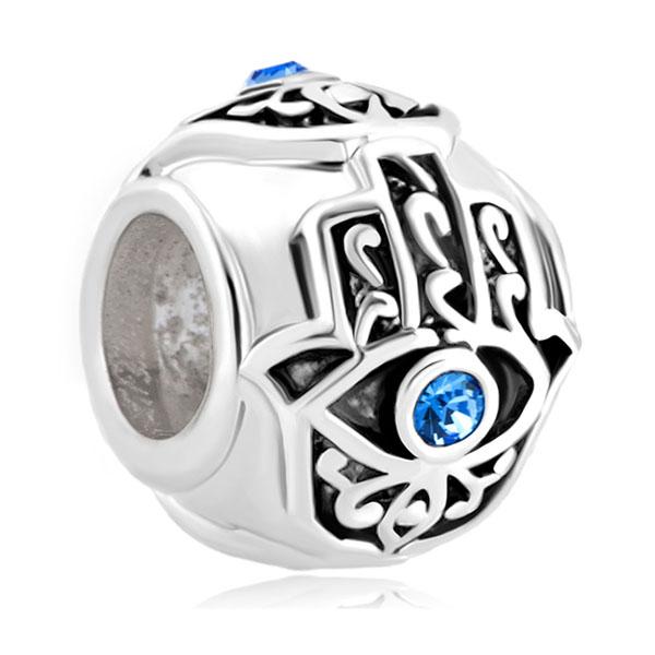 1PC Blue Evil Eye Hamsa Hand of Fatima Dangle Charm Hanging Pendant Fits European Bracelet Necklace
