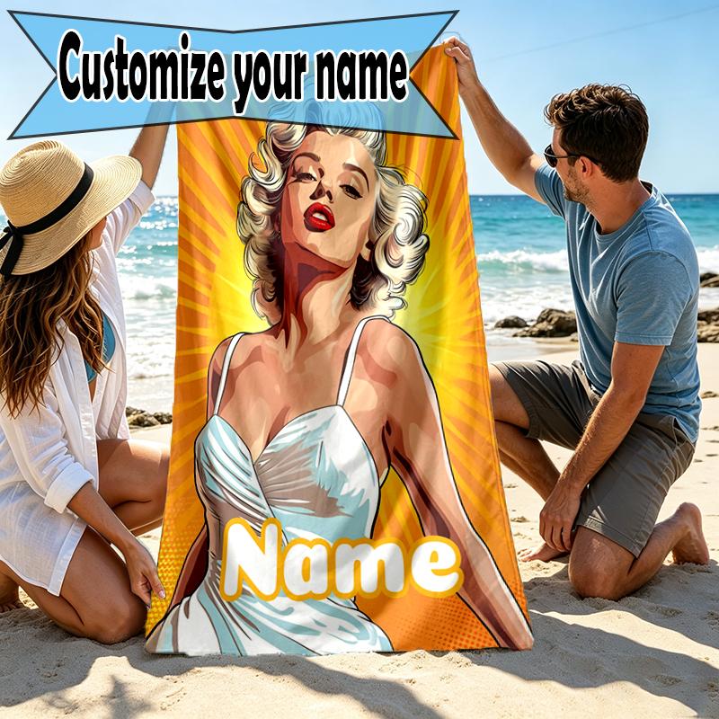 Personalisierter Marilyn Monroe Strandtuch mit individuellem Namen, für Reise, Camping, Strandparty, Heimdekoration, Geburtstagsgeschenk für Familie & Freunde
