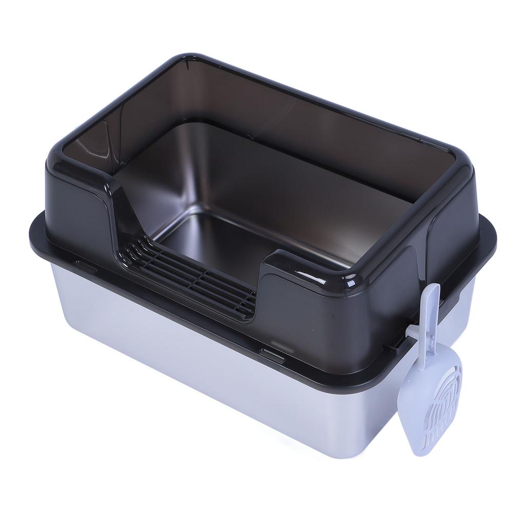 Metal Litter Box Stainless Steel 20L Easy to Clean Anti Splashing High Sided Large Kitty Litter Tray for Indoor Cats