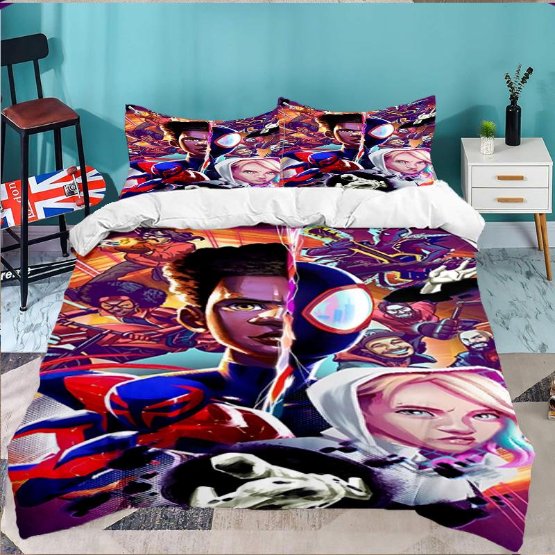 Into The Spider-verse 3-teiliges Bettwäsche-Set, Ideal für 1 Bettbezug und 2 Kissenbezüge, Perfekt als Geschenk für Fans, Ideal für Schlafzimmer, Studentenwohnheim