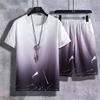 Sommer-Sportbekleidung für Herren, mit Farbverlauf bedruckt, Badminton-Set, Outdoor-Lauf-T-Shirt und Shorts, bequeme und atmungsaktive Kleidung