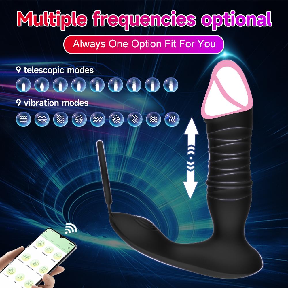 Telescopic Anal Butt Plug Vibrator Bluetooth App Control  Delay Ejaculation Penis Ring Prostate Massager Sex Toys for Men 18+