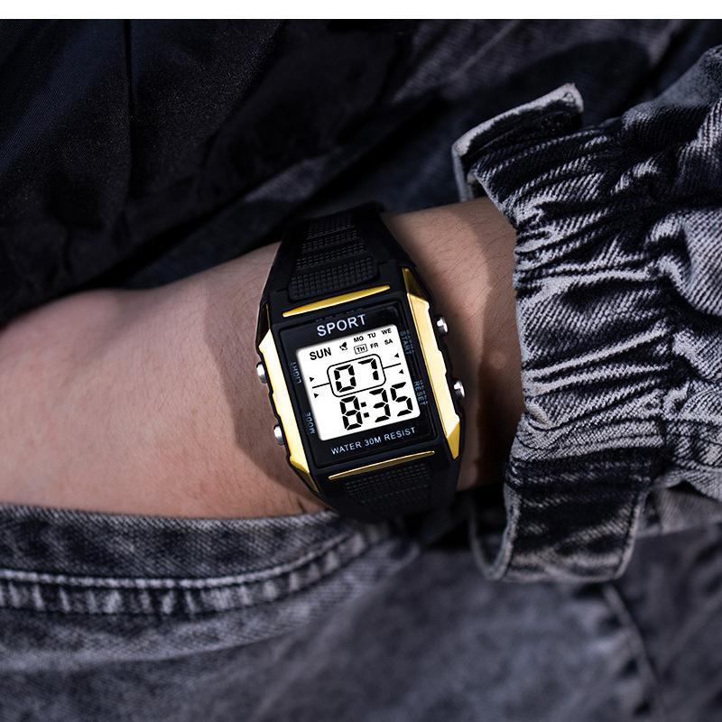 Montre-bracelet de sport pour homme à bloc, étanche, numérique, alarme, chronographe, lumineuse, décontractée