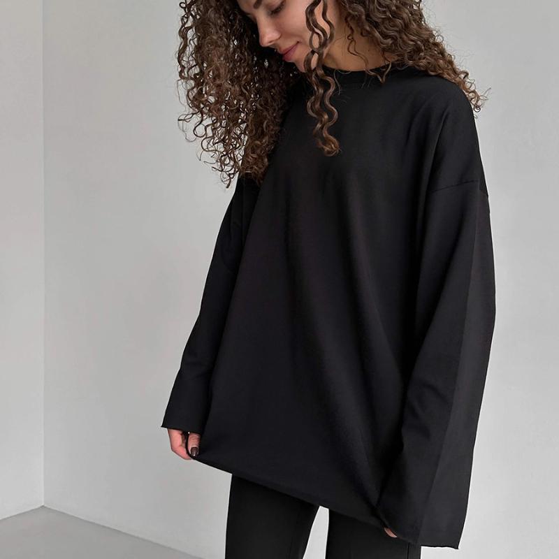 

Женская свободная футболка, базовый хлопковый свитер большого размера с круглым вырезом, шикарные повседневные футболки, женские топы, одежда для девочек, 11 цветов XS чёрный