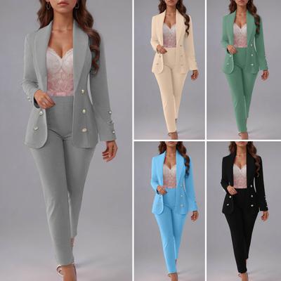 Women Pants Suit Set Double Breasted Blazer 2 Piece Business Outfit Ladies Office Work Jacket And Pants Set