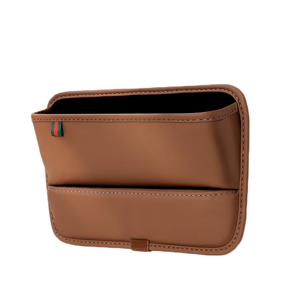 Car Console Side Seat Gap Filler Brown PU Leather Front Seat Organizer Universal