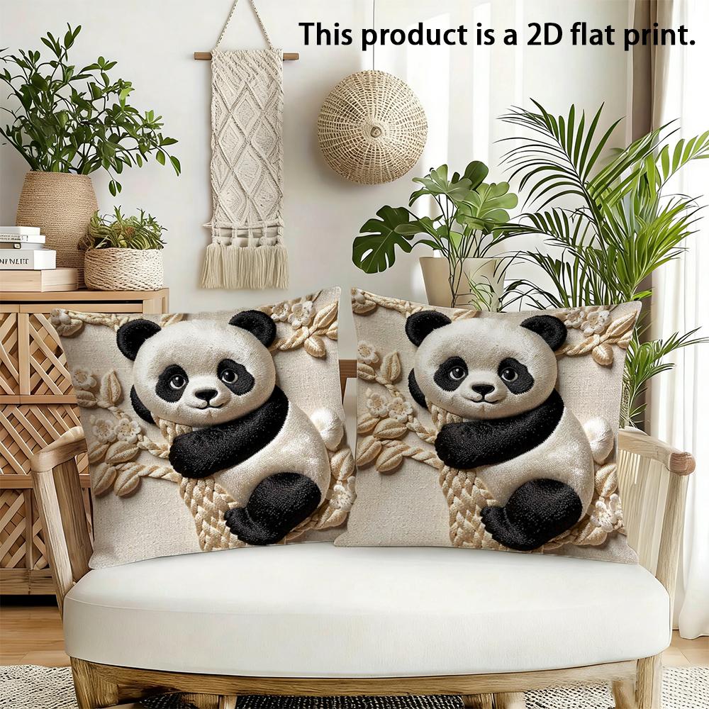 2pcs 3D Embossed Style Panda Throw Pillow Cover Cute Animal Cushion Case for Home Sofa Bedroom Decor Cushion Cover