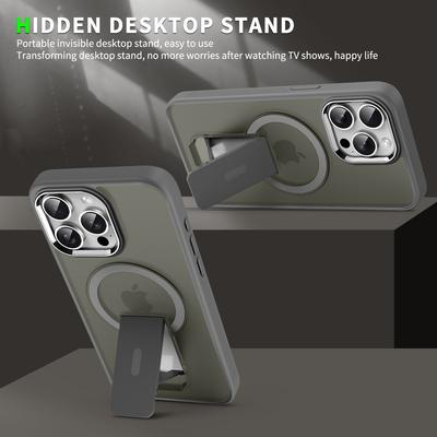 For iPhone 15 Pro Max Case Compatible with MagSafe PC+TPU Phone Cover with Kickstand