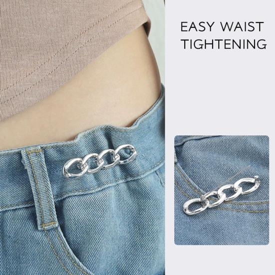 3Pcs Waist Button Adjustable 4-in-1 No-Sew Waist Buckle Alloy Waist Tightener for Jeans Skirts Sleeves Fits Most Waistbands