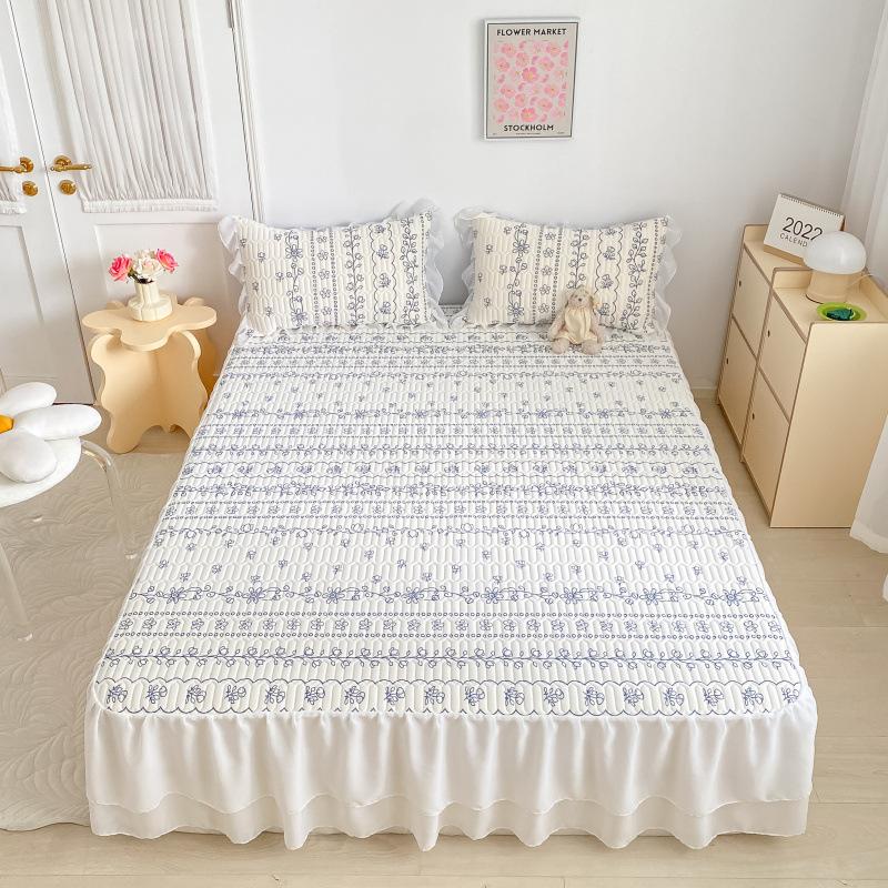 Παχύ στρώμα ύπνου από λάτεξ, σετ τριών τεμαχίων με βολάν κρεβατιού, μικρό φρέσκο, υψηλής ποιότητας δαντέλα σιφόν, πλένεται και διπλώνεται.