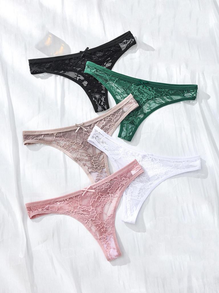 5Pcs/Set Women Thongs Sexy Lace Panties Low Waist Underwear Girls Briefs G-String Breathable Ladies Panty Floral Female Lingerie
